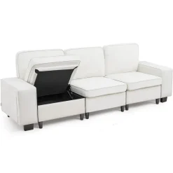 VEVOR 100-Inch Modular 3-Seater Sofa – Comfy Couch with Deep Seats & Hidden Storage, Modern Design for Living Room, Apartment, or Office, White