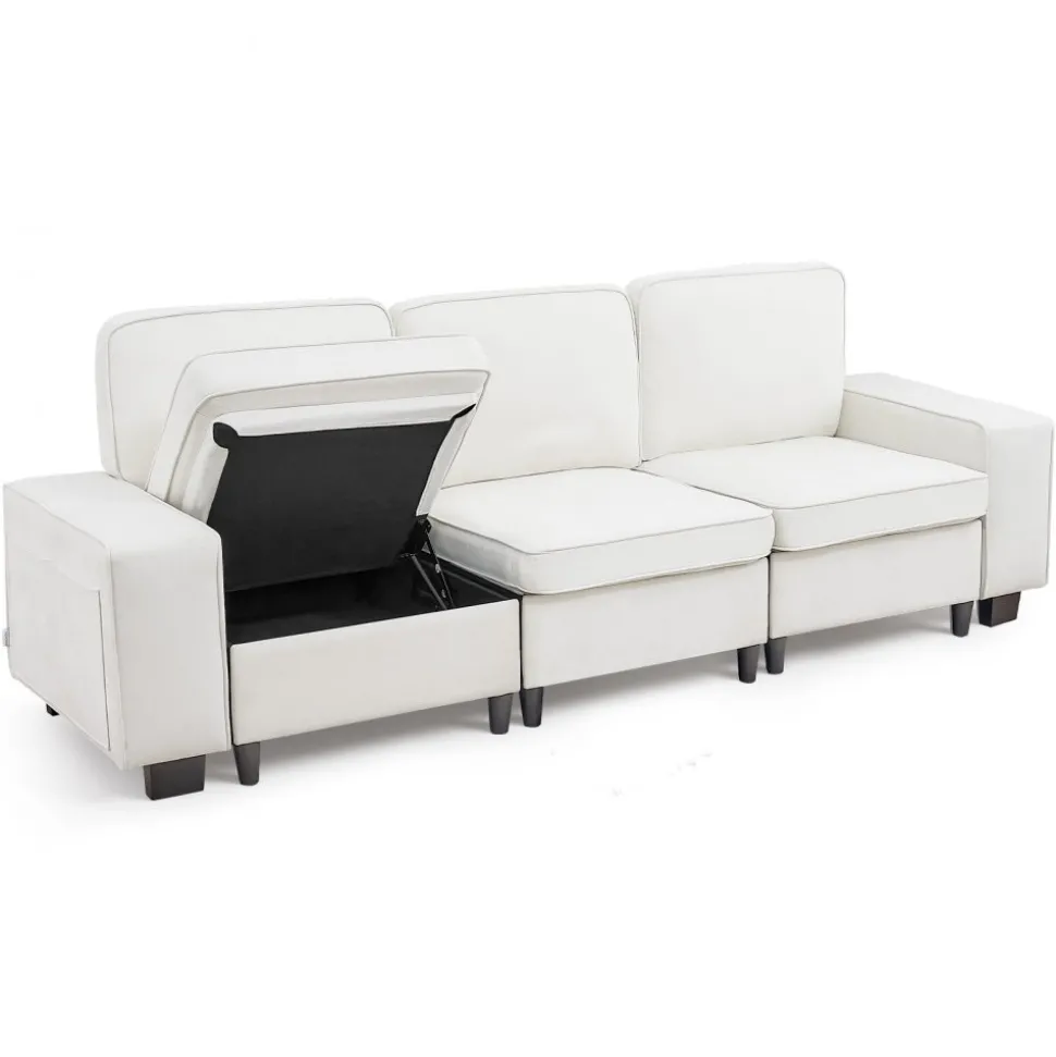VEVOR 100-Inch Modular 3-Seater Sofa – Comfy Couch with Deep Seats & Hidden Storage, Modern Design for Living Room, Apartment, or Office, White