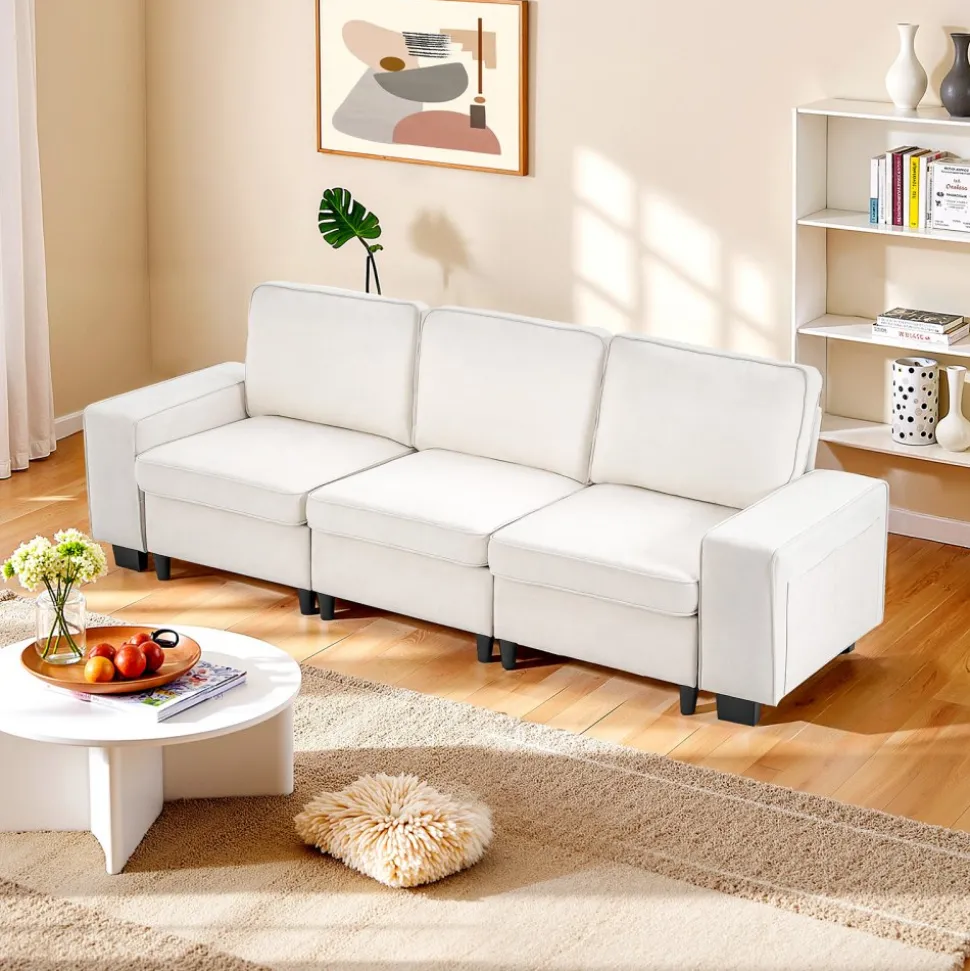 VEVOR 100-Inch Modular 3-Seater Sofa – Comfy Couch with Deep Seats & Hidden Storage, Modern Design for Living Room, Apartment, or Office, White