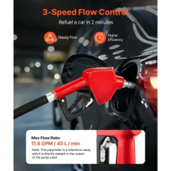 VEVOR 3/4-Inch NPT Automatic Fuel Nozzle, Max Flow Rate 11.8 GPM, Auto Shut Off Diesel Gas Pump Nozzle with 3-Speed Trigger Lock & 13/16-Inch (OD=20 mm) Spout for Gasoline, Diesel, Kerosene, Red