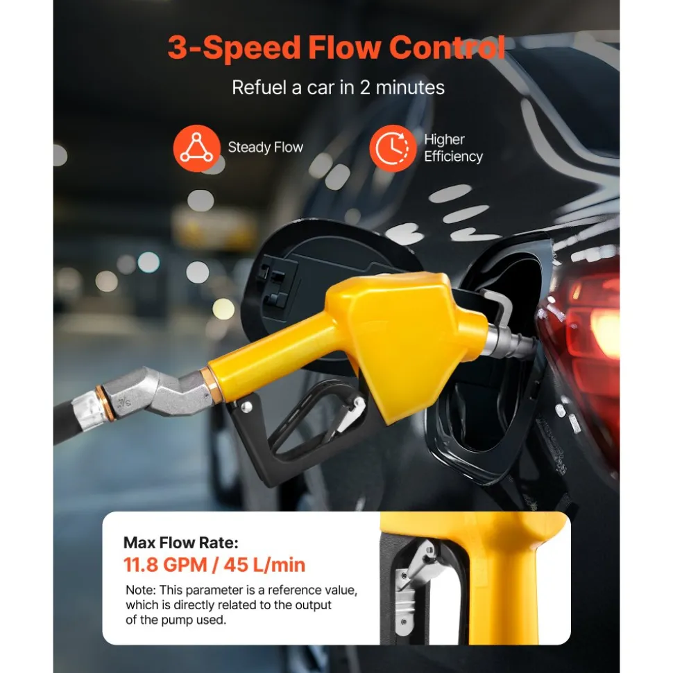 VEVOR 1 Inch NPT Automatic Fuel Nozzle, Max Flow Rate 21.6 GPM, Auto Shut Off Diesel Gas Pump Nozzle with 3-Speed Trigger Lock & 1-3/16 in (OD=30.1 mm) Spout for Gasoline, Diesel, Kerosene, Green
