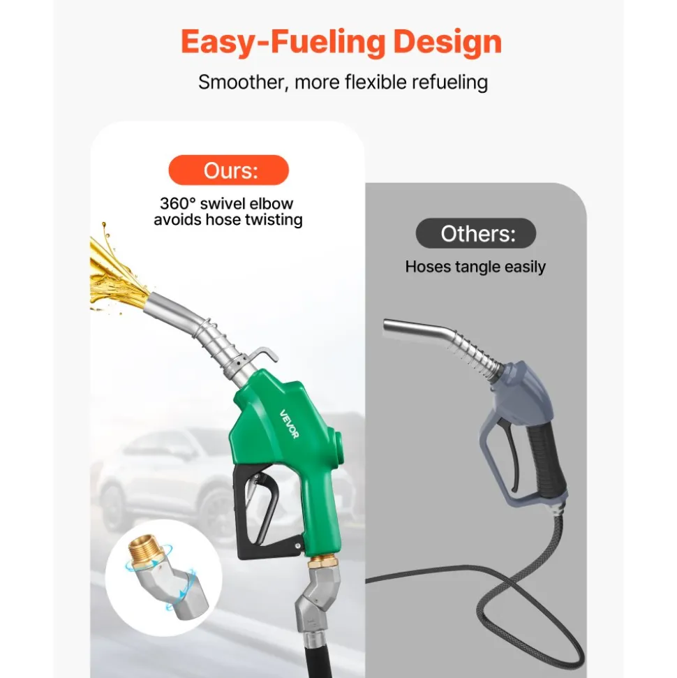 VEVOR 1 Inch NPT Automatic Fuel Nozzle with Swivel, Max Flow Rate 21.6 GPM, Auto Shut Off Diesel Gas Pump Nozzle with 3-Speed Trigger Lock & 1-3/16 in (OD=30.1 mm) Spout for Gasoline, Diesel, Kerosene