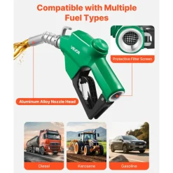 VEVOR 1 Inch NPT Automatic Fuel Nozzle with Swivel, Max Flow Rate 21.6 GPM, Auto Shut Off Diesel Gas Pump Nozzle with 3-Speed Trigger Lock & 1-3/16 in (OD=30.1 mm) Spout for Gasoline, Diesel, Kerosene
