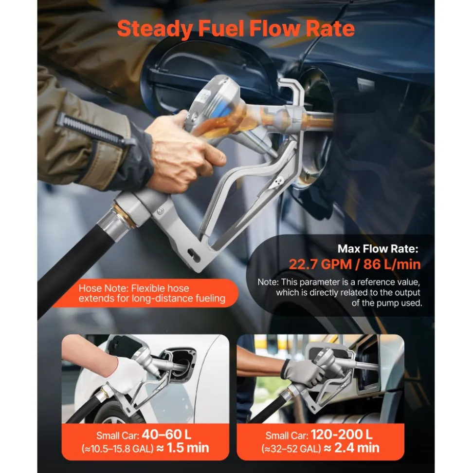 VEVOR 3/4-Inch NPT Fuel Nozzle with 10 ft Hose, Max Flow Rate 22.7 GPM, Diesel Gas Pump Nozzle with 2-Speed Trigger Lock & 0.78 in (OD=20 mm) Spout Used for Gasoline, Diesel, Kerosene, Silver