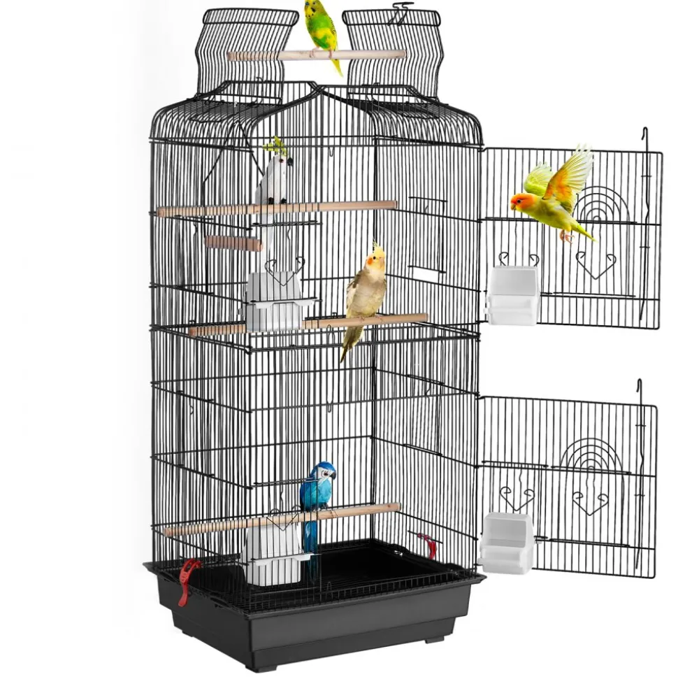 VEVOR 41-inch Open Top Large Parrot Bird Cage, Hanging Bird Cage for Parakeets Finches Canaries Lovebirds Cockatiels Budgies Small Quaker Conures Travel Pet Flight Birdcage with Swing and Perch