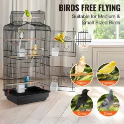 VEVOR 41-inch Open Top Large Parrot Bird Cage, Hanging Bird Cage for Parakeets Finches Canaries Lovebirds Cockatiels Budgies Small Quaker Conures Travel Pet Flight Birdcage with Swing and Perch