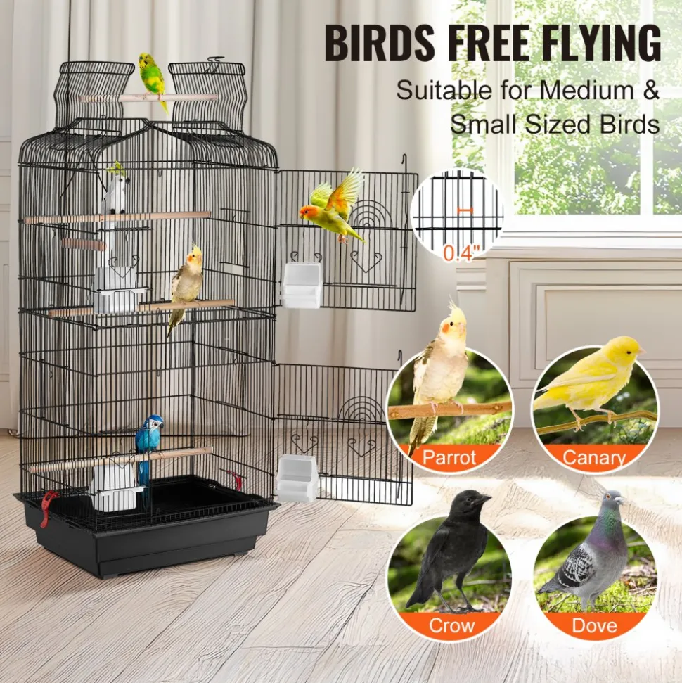 VEVOR 41-inch Open Top Large Parrot Bird Cage, Hanging Bird Cage for Parakeets Finches Canaries Lovebirds Cockatiels Budgies Small Quaker Conures Travel Pet Flight Birdcage with Swing and Perch