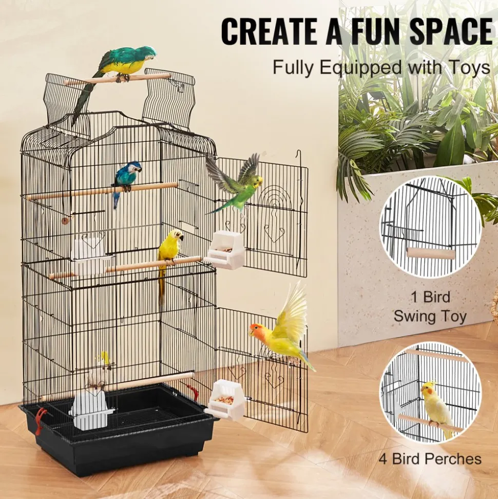 VEVOR 41-inch Open Top Large Parrot Bird Cage, Hanging Bird Cage for Parakeets Finches Canaries Lovebirds Cockatiels Budgies Small Quaker Conures Travel Pet Flight Birdcage with Swing and Perch