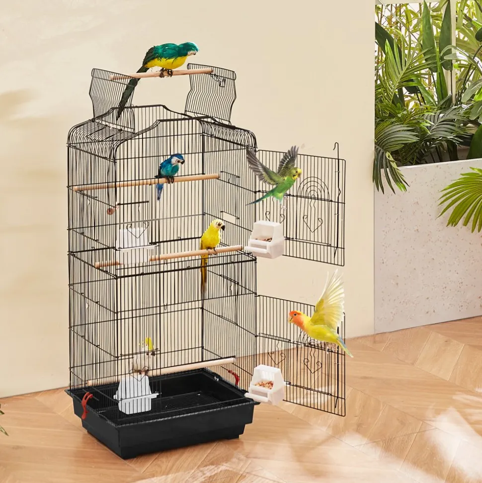 VEVOR 41-inch Open Top Large Parrot Bird Cage, Hanging Bird Cage for Parakeets Finches Canaries Lovebirds Cockatiels Budgies Small Quaker Conures Travel Pet Flight Birdcage with Swing and Perch