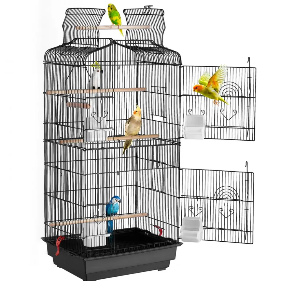 VEVOR 41-inch Open Top Large Parrot Bird Cage, Hanging Bird Cage for Parakeets Finches Canaries Lovebirds Cockatiels Budgies Small Quaker Conures Travel Pet Flight Birdcage with Swing and Perch
