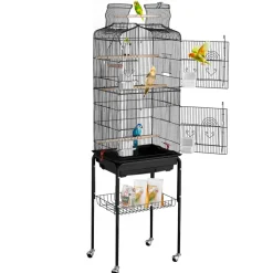 VEVOR 64-inch Open Top Large Parrot Bird Cage with Detachable Rolling Stand for Parakeets Finches Canaries Lovebirds Cockatiels Budgies Small Quaker Conures Flight Birdcage with Swing and Perch