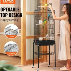 VEVOR 64-inch Open Top Large Parrot Bird Cage with Detachable Rolling Stand for Parakeets Finches Canaries Lovebirds Cockatiels Budgies Small Quaker Conures Flight Birdcage with Swing and Perch