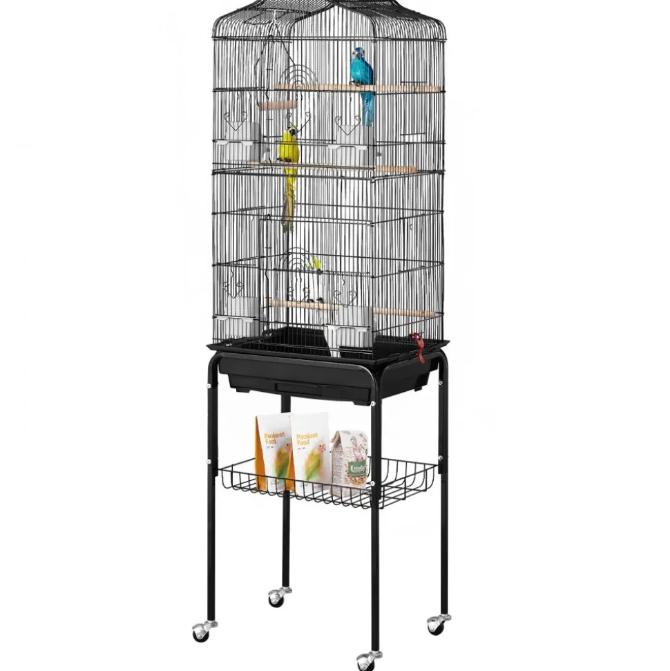 VEVOR 64-inch Open Top Large Parrot Bird Cage with Detachable Rolling Stand for Parakeets Finches Canaries Lovebirds Cockatiels Budgies Small Quaker Conures Flight Birdcage with Swing and Perch
