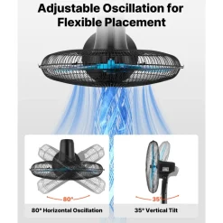 VEVOR 18-Inch Pedestal Fan, 2700 CFM Standing Floor Fan with Remote Control, 9 Speeds & 3 Modes, Oscillating Adjustable Height, Quiet DC Motor 5-Blade for Home, Bedroom, Garage, Workshop, Black