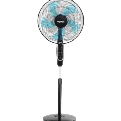 VEVOR 18-Inch Pedestal Fan, 2700 CFM Standing Floor Fan with Remote Control, 9 Speeds & 3 Modes, Oscillating Adjustable Height, Quiet DC Motor 5-Blade for Home, Bedroom, Garage, Workshop, Black