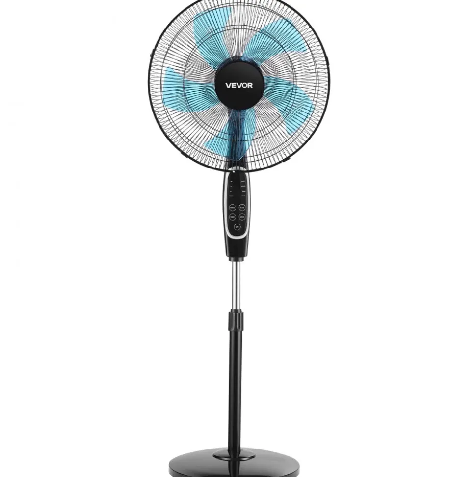 VEVOR 18-Inch Pedestal Fan, 2700 CFM Standing Floor Fan with Remote Control, 9 Speeds & 3 Modes, Oscillating Adjustable Height, Quiet DC Motor 5-Blade for Home, Bedroom, Garage, Workshop, Black