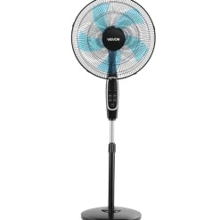 VEVOR 18-Inch Pedestal Fan, 2700 CFM Standing Floor Fan with Remote Control, 9 Speeds & 3 Modes, Oscillating Adjustable Height, Quiet DC Motor 5-Blade for Home, Bedroom, Garage, Workshop, Black