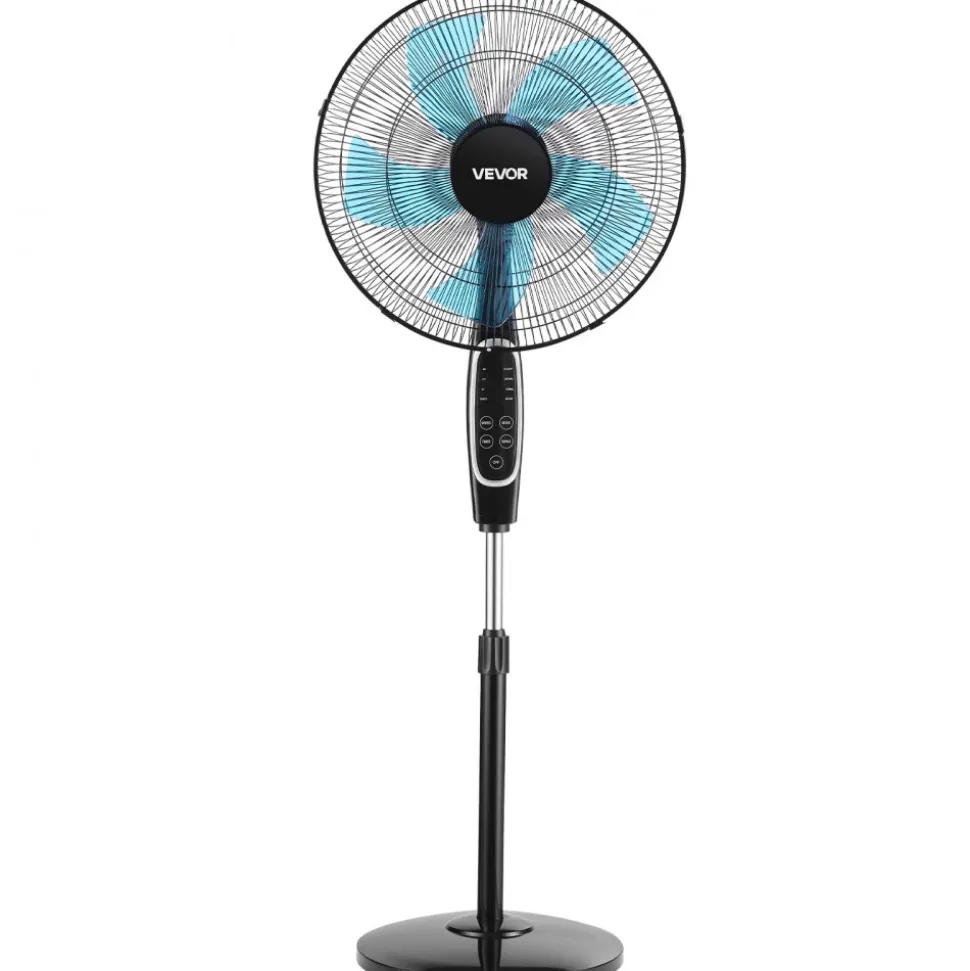 VEVOR 18-Inch Pedestal Fan, 2700 CFM Standing Floor Fan with Remote Control, 9 Speeds & 3 Modes, Oscillating Adjustable Height, Quiet DC Motor 5-Blade for Home, Bedroom, Garage, Workshop, Black