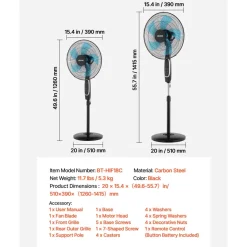 VEVOR 18-Inch Pedestal Fan, 2700 CFM Standing Floor Fan with Remote Control, 9 Speeds & 3 Modes, Oscillating Adjustable Height, Quiet DC Motor 5-Blade for Home, Bedroom, Garage, Workshop, Black