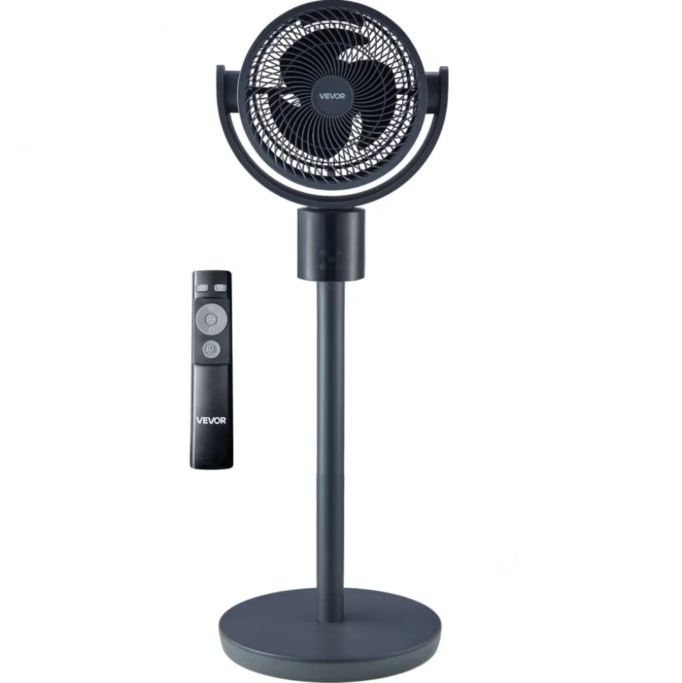 VEVOR 7-Inch Pedestal Fan, Oscillating Standing Floor Fan with DC Motor, Remote Control, 12 Speeds & 3 Modes, 15H Timer, Adjustable Height, Quiet for Home, Bedroom, Living Room, Study Room, Blue Gray