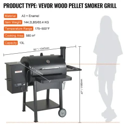 VEVOR 53 inch Portable Charcoal Grill, Propane Gas Grills with Cover and Cart, Heavy Duty Iron BBQ Grill, Mini Tabletop Smoker for Outdoor Cooking, Barbecue Camping, Picnic, Patio, and Backyard, Black