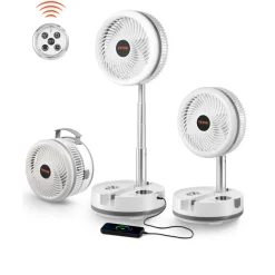VEVOR 10 inch Portable Foldable Rechargeable Oscillating Fan, 3-in-1 Battery Operated with Remote Control, Quiet Desk/Table Pedestal Fan, 9 Speeds,90-degree Auto Left/Right Rotation,for Home,Office