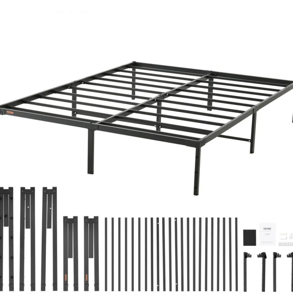 VEVOR 14 Inch Queen Metal Bed Frame Platform, No Box Spring Needed, 1500 lbs Loading Capacity Embedded Heavy Duty Mattress Foundation with Steel Slat Support, Easy Assembly, Noise Free