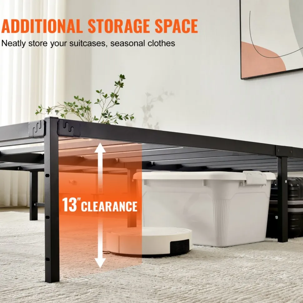 VEVOR 14 Inch Queen Metal Bed Frame Platform, No Box Spring Needed, 1500 lbs Loading Capacity Embedded Heavy Duty Mattress Foundation with Steel Slat Support, Easy Assembly, Noise Free