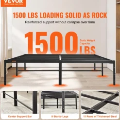 VEVOR 14 Inch Queen Metal Bed Frame Platform, No Box Spring Needed, 1500 lbs Loading Capacity Embedded Heavy Duty Mattress Foundation with Steel Slat Support, Easy Assembly, Noise Free