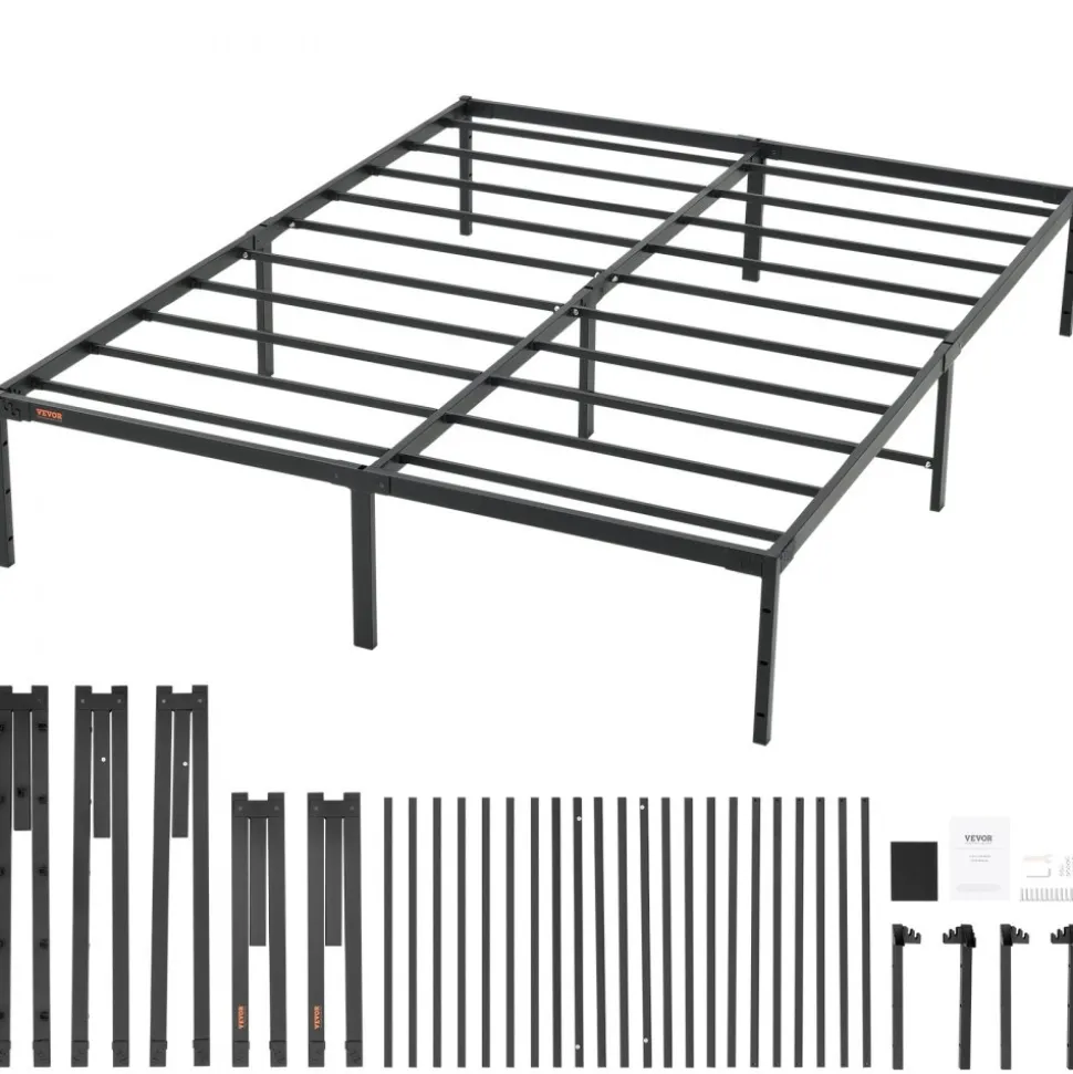 VEVOR 14 Inch Queen Metal Bed Frame Platform, No Box Spring Needed, 1500 lbs Loading Capacity Embedded Heavy Duty Mattress Foundation with Steel Slat Support, Easy Assembly, Noise Free