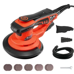 VEVOR 6-Inch Random Orbital Sander 400W Brushless Orbital Sander, 4000-10000RPM 7 Speeds Electric Palm Sanders with 10PCS Sandpapers, Dust Bag & Vacuum Hose for Woodworking Detailing Sanding