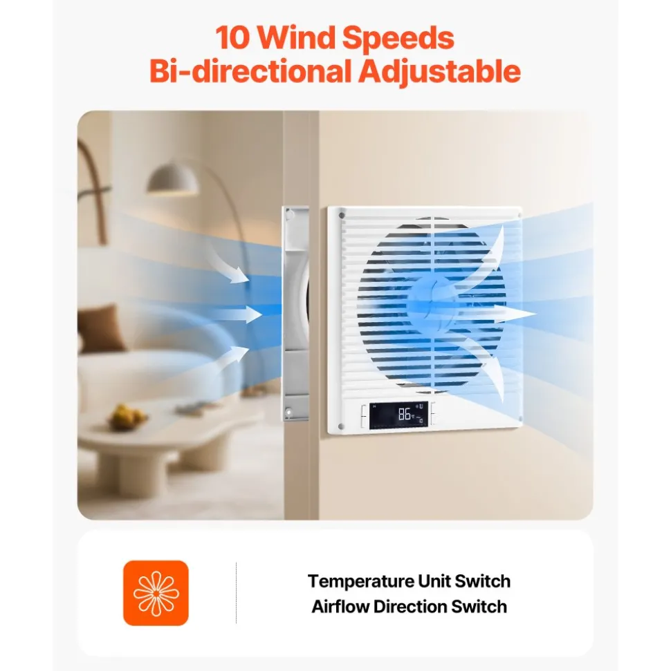 VEVOR 7.5-Inch Room to Room Fan, 2-in-1 305 CFM Through Wall Fan with Remote Control & Two-Way Airflow, 10-Speed Ventilation Quiet Vent for Kitchen, Living & Laundry Room Workshop
