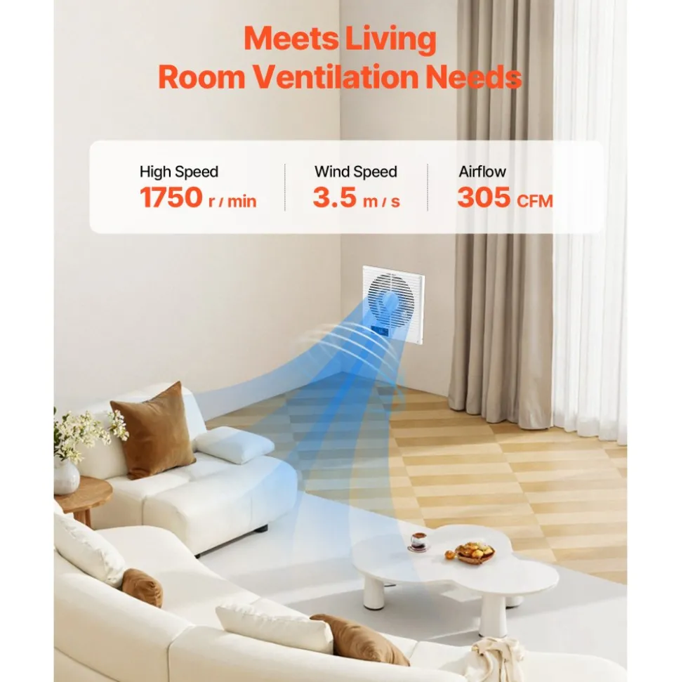 VEVOR 7.5-Inch Room to Room Fan, 2-in-1 305 CFM Through Wall Fan with Remote Control & Two-Way Airflow, 10-Speed Ventilation Quiet Vent for Kitchen, Living & Laundry Room Workshop