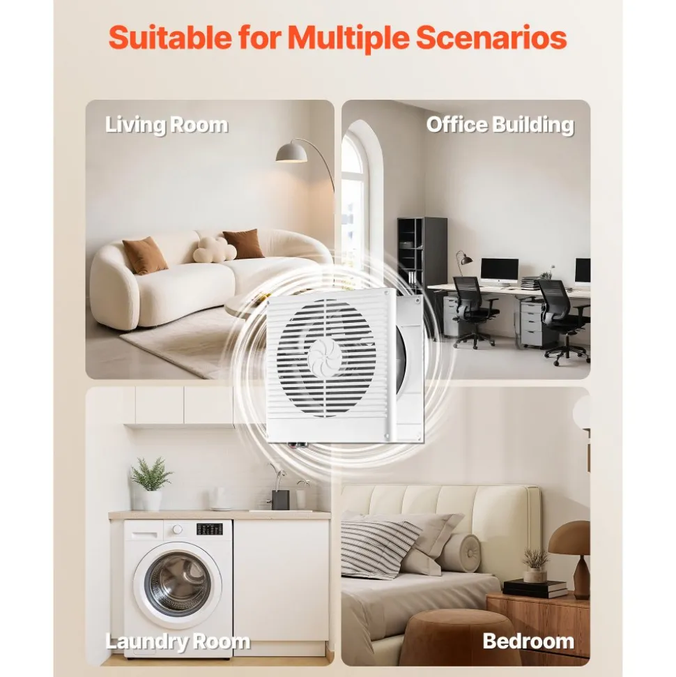 VEVOR 7.5-Inch Room to Room Fan, Through Wall Fan with AC Motor & Bi-directional Adjustable Wind, 180 CFM Ventilation Quiet Exhaust Vent for Kitchen, Living & Laundry Room, Workshop