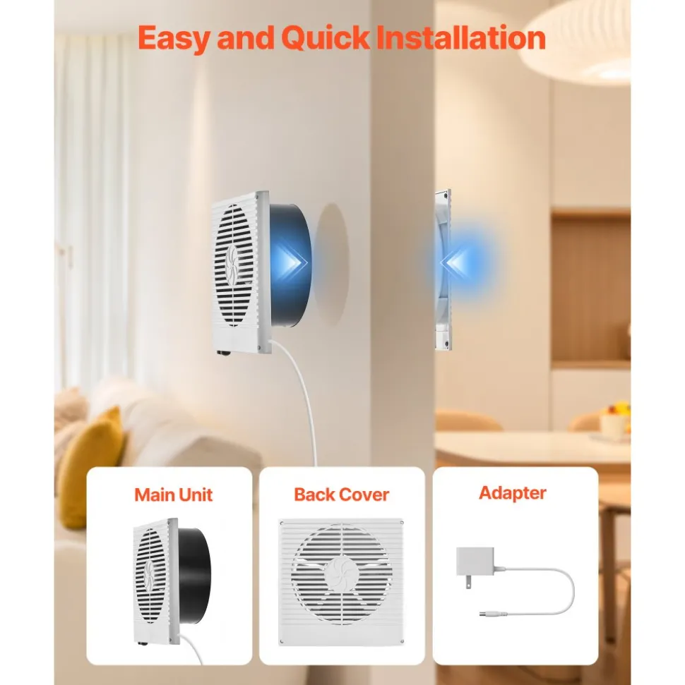 VEVOR 7.5-Inch Room to Room Fan, Through Wall Fan with AC Motor & Bi-directional Adjustable Wind, 180 CFM Ventilation Quiet Exhaust Vent for Kitchen, Living & Laundry Room, Workshop