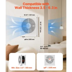 VEVOR 7.5-Inch Room to Room Fan, Through Wall Fan with AC Motor & Bi-directional Adjustable Wind, 180 CFM Ventilation Quiet Exhaust Vent for Kitchen, Living & Laundry Room, Workshop