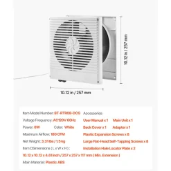 VEVOR 7.5-Inch Room to Room Fan, Through Wall Fan with AC Motor & Bi-directional Adjustable Wind, 180 CFM Ventilation Quiet Exhaust Vent for Kitchen, Living & Laundry Room, Workshop