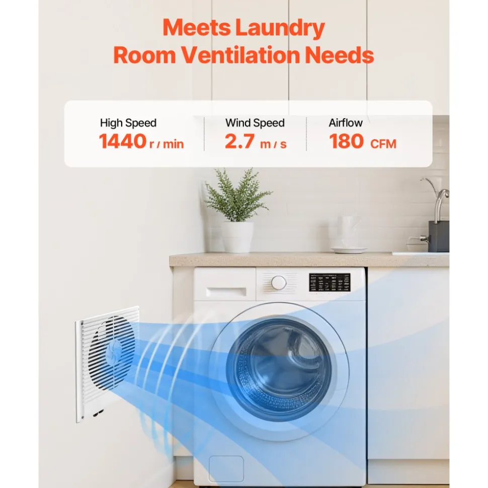 VEVOR 7.5-Inch Room to Room Fan, Through Wall Fan with AC Motor & Bi-directional Adjustable Wind, 180 CFM Ventilation Quiet Exhaust Vent for Kitchen, Living & Laundry Room, Workshop
