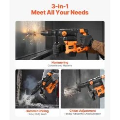 VEVOR 1-9/16 Inch SDS-Max Rotary Hammer Drill, 13Amp Corded Drills, Heavy Duty Chipping Hammers with Vibration Control & Safety Clutch, Electric Demolition Hammers Variable Speed, Power Tool For Concr