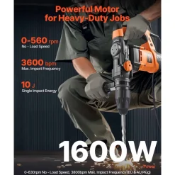 VEVOR 1-9/16 Inch SDS-Max Rotary Hammer Drill, 13Amp Corded Drills, Heavy Duty Chipping Hammers with Vibration Control & Safety Clutch, Electric Demolition Hammers Variable Speed, Power Tool For Concr