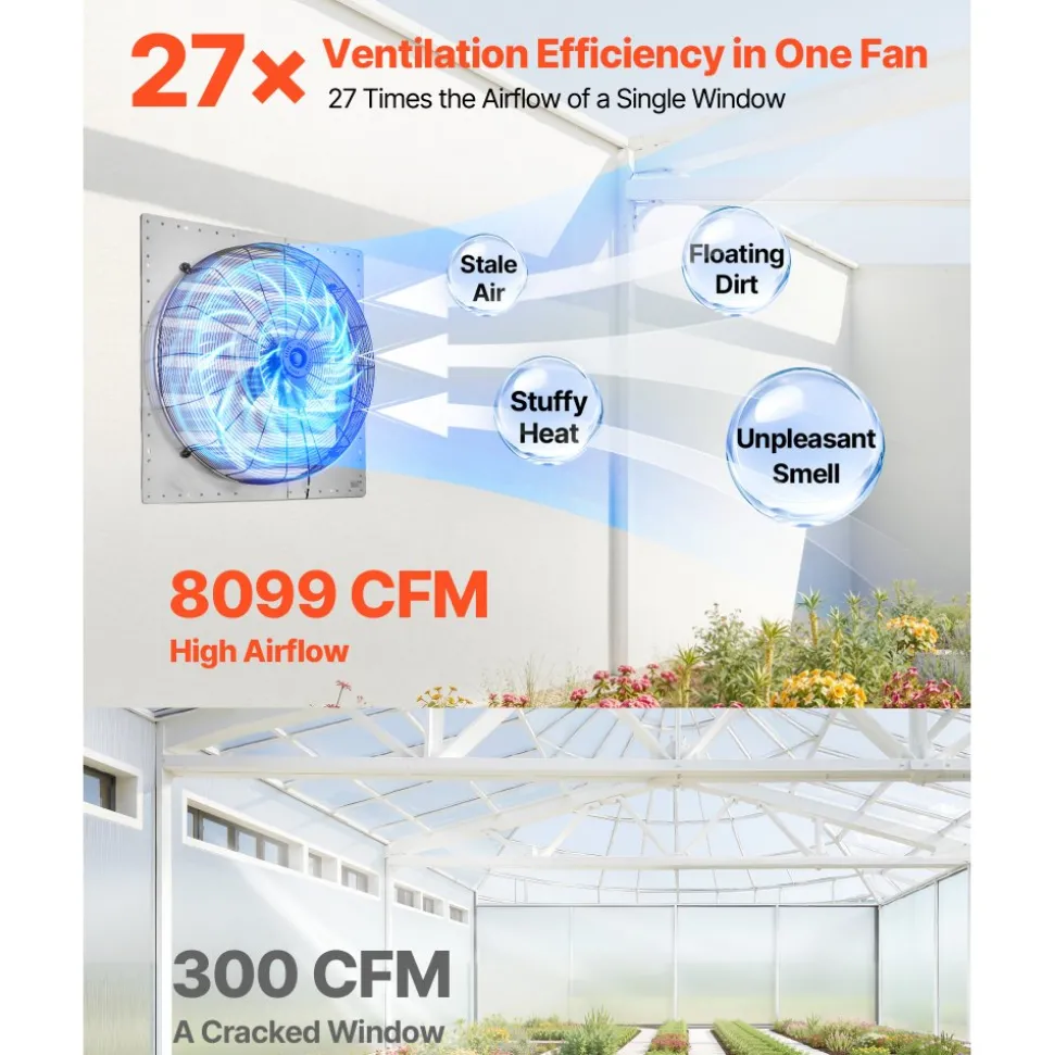 VEVOR 14 inch Shutter Exhaust Fan, Wall Mounted Attic Vent Fan with Smart Programming Variable Speed Temperature Control, 2000 CFM,EC Motor,Timer, for Shed,Garage,Greenhouse Ventilation Cooling,Black