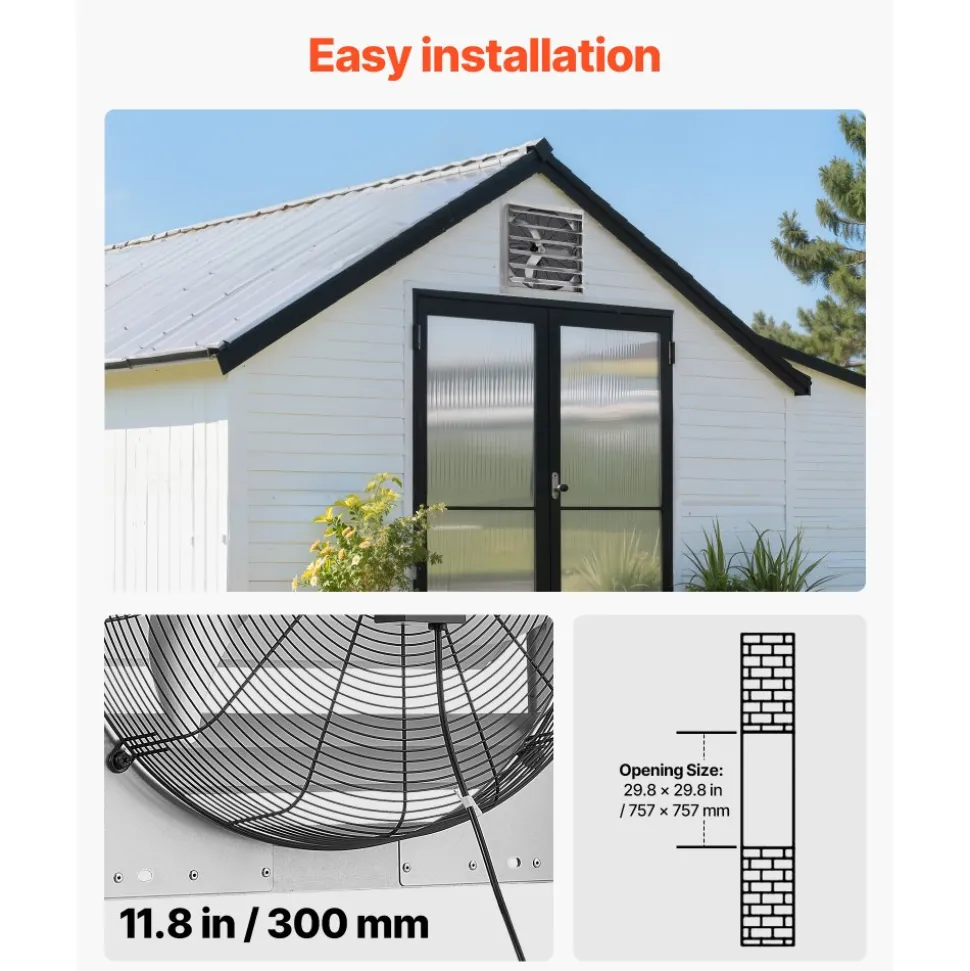 VEVOR 14 inch Shutter Exhaust Fan, Wall Mounted Attic Vent Fan with Smart Programming Variable Speed Temperature Control, 2000 CFM,EC Motor,Timer, for Shed,Garage,Greenhouse Ventilation Cooling,Black