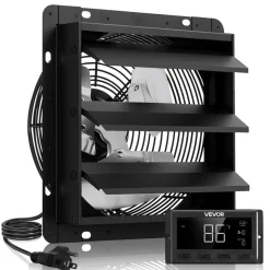 VEVOR 12 inch Shutter Exhaust Fan, Wall Mounted Attic Vent Fan with Smart Programming Variable Speed Temperature Control, 1500 CFM,EC Motor,Timer, for Shed,Garage,Greenhouse Ventilation Cooling,Black