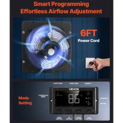 VEVOR 12 inch Shutter Exhaust Fan, Wall Mounted Attic Vent Fan with Smart Programming Variable Speed Temperature Control, 1500 CFM,EC Motor,Timer, for Shed,Garage,Greenhouse Ventilation Cooling,Black