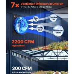 VEVOR 18 inch Shutter Exhaust Fan Wall-Mount Variable Speed Temperature, Automatic Louvers Sturdy Steel Housing, Low Noise, Ventilation and Cooling for Attic, Garage, Barn, Greenhouse, Workshop