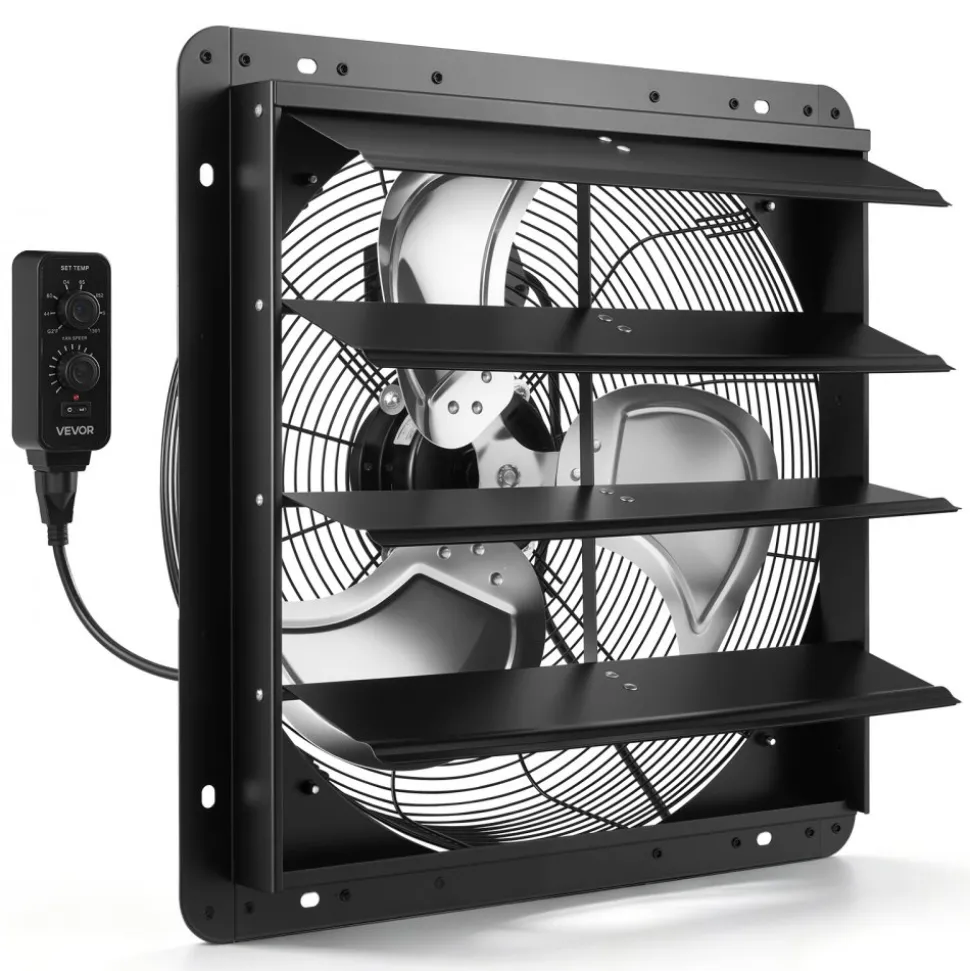 VEVOR 18 inch Shutter Exhaust Fan Wall-Mount Variable Speed Temperature, Automatic Louvers Sturdy Steel Housing, Low Noise, Ventilation and Cooling for Attic, Garage, Barn, Greenhouse, Workshop