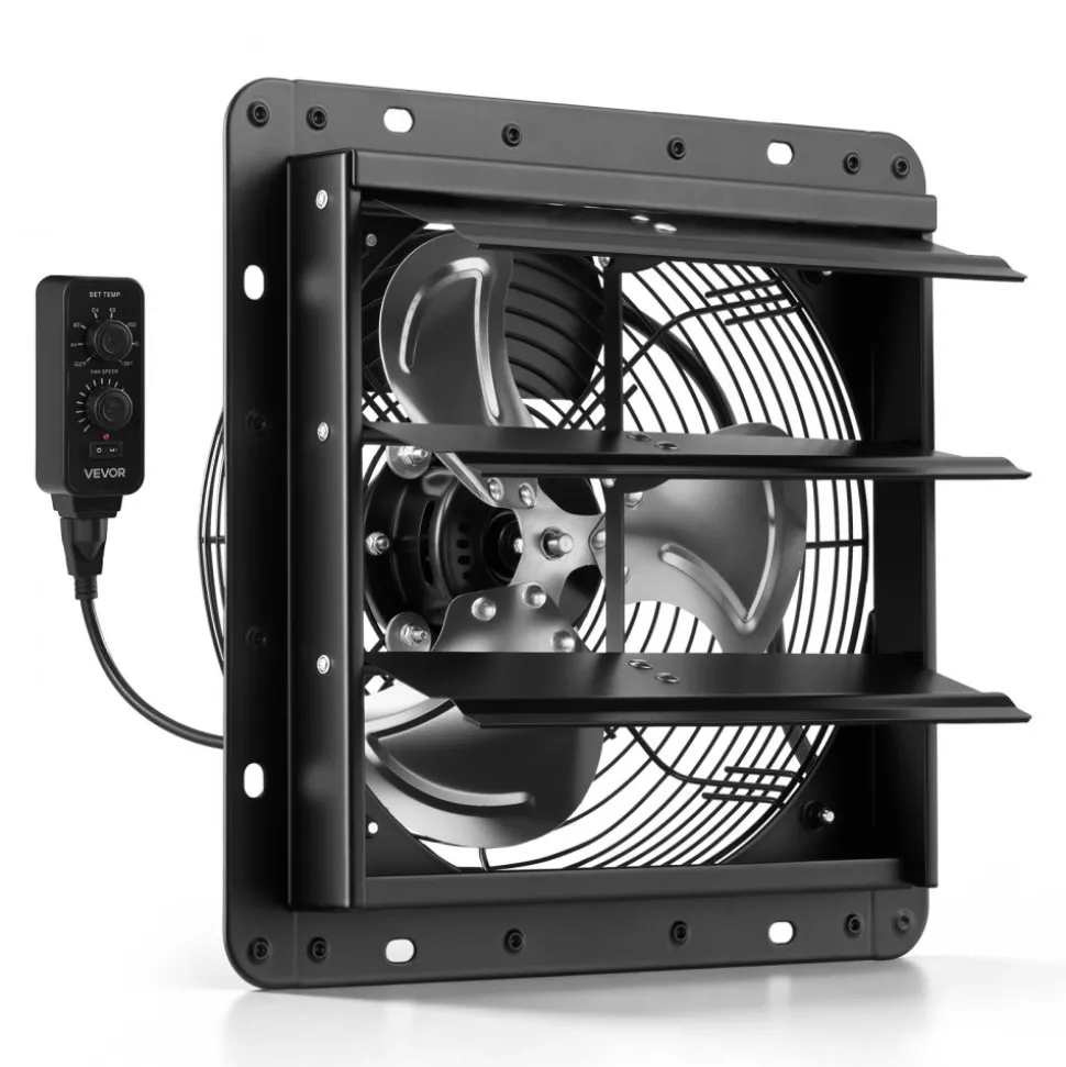 VEVOR 10 inch Shutter Exhaust Fan Wall-Mount Variable Speed Temperature, Automatic Louvers Sturdy Steel Housing, Low Noise, Ventilation and Cooling for Attic, Garage, Barn, Greenhouse, Workshop