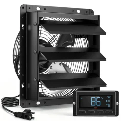 VEVOR 10 Inch Shutter Exhaust Fan Wall Mounted Automatic Louvers EC Motor, Steel Housing, Temperature & Humidity Controller, Ventilation & Cooling for Attic, Garage, Barn, Greenhouse, Workshop, Black