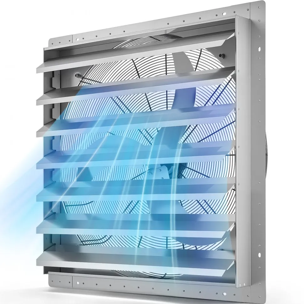 VEVOR 36 Inch Shutter Exhaust Fan Wall Mounted Automatic Louvers Silver, Sturdy Steel Housing, Low Noise, AC Motor, 9761 CFM Ventilation and Cooling for Attic, Garage, Barn, Greenhouse, Workshop
