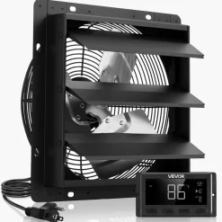 VEVOR 10 inch Shutter Exhaust Fan, Wall Mounted Attic Vent Fan with Smart Programming Variable Speed Temperature Control, 1000 CFM,EC Motor,Timer, for Shed,Garage,Greenhouse Ventilation Cooling,Black